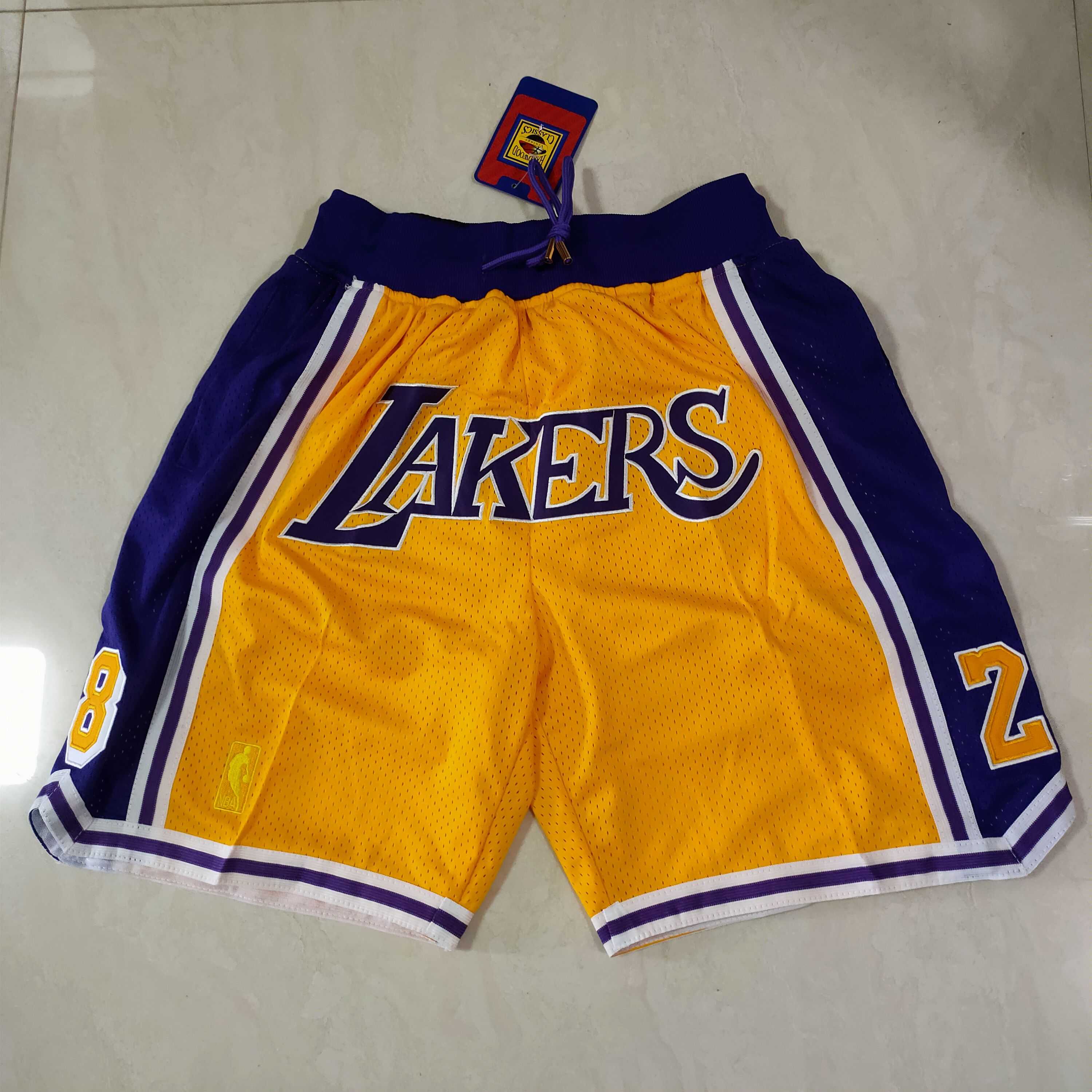 Men NBA 2021 Los Angeles Lakers Yellow Shorts 2
